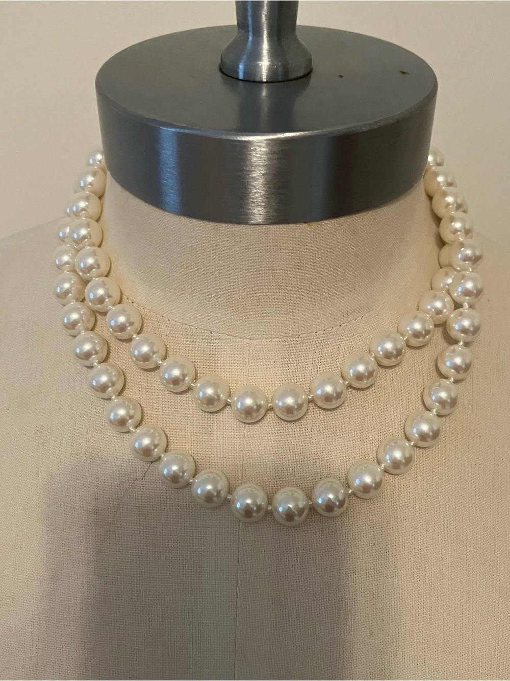 VTG Faux Pearl Chocker Double Strand Necklace Adjustable Preppy Old Money 8in
